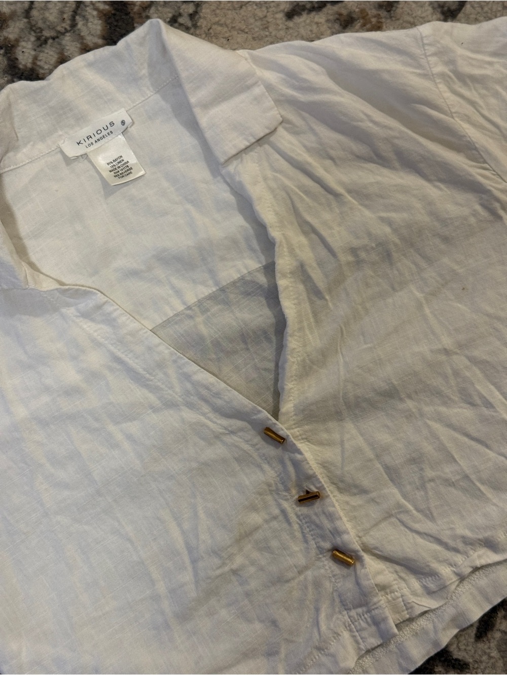 White Cropped Button-Front Top - Picture 2 of 3